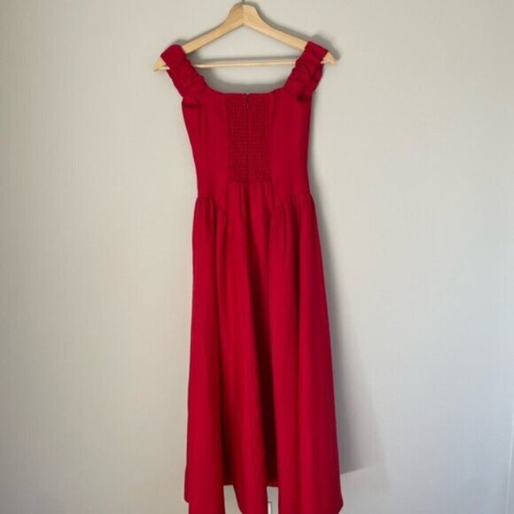 NEW Reformation Monet Linen Midi Dress Lipstick Red Off-Shoulder | size 0 - Picture 9 of 14